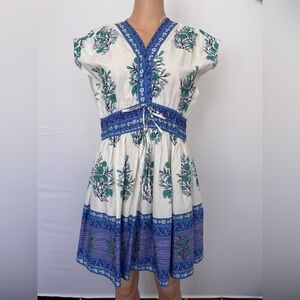 CeCe White and Blue Floral Midi Dress